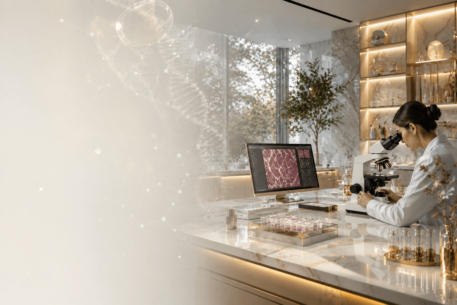 Elite pathologist examining specimens in a premium research laboratory